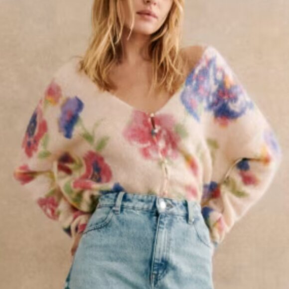 NWT Sezane Teresa Cardigan Monday Pink Cream Kid Mohair Sweater Knit French - Picture 1 of 10